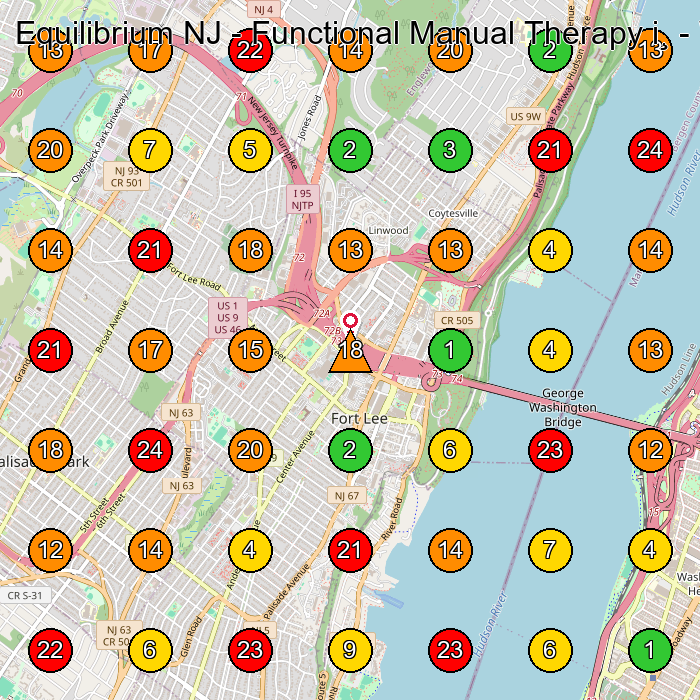 Equilibrium NJ - Functional Manual Therapy i¸ - Wellness - Physical Therapy Rehabilitation Center GeoGrid ranking map for Fort Lee NJ